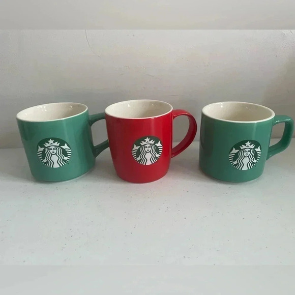2021 Starbucks 11oz Siren Mermaid Mug Lot‎ of 3! Solid Turquoise Red Like New! - Picture 1 of 8